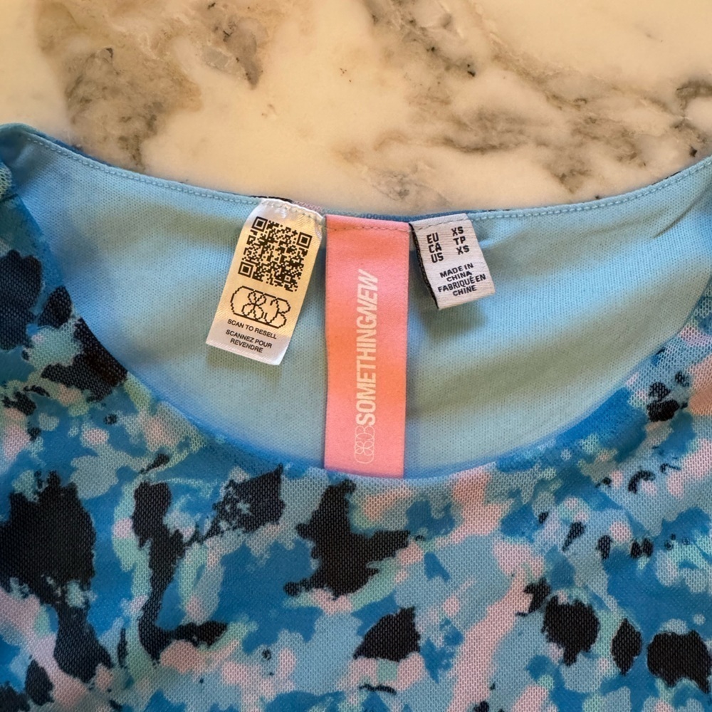NWOT Something New Serena Print Sleeveless Mesh Maxi Dress Malibu Blue XS - Picture 8 of 9